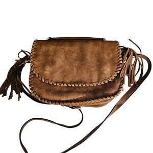 Moda Luxe Leather Purse Brown Fringe Western